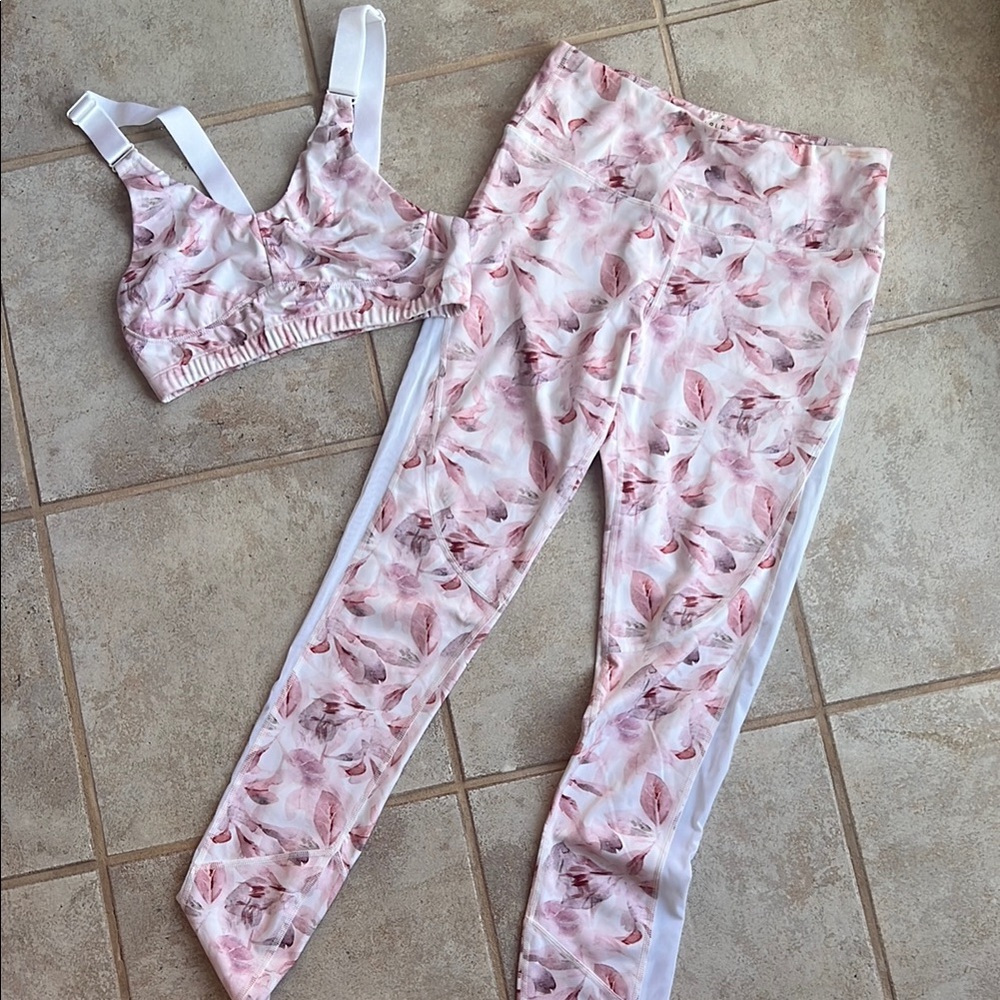 Varley Pink and White Floral Leggings